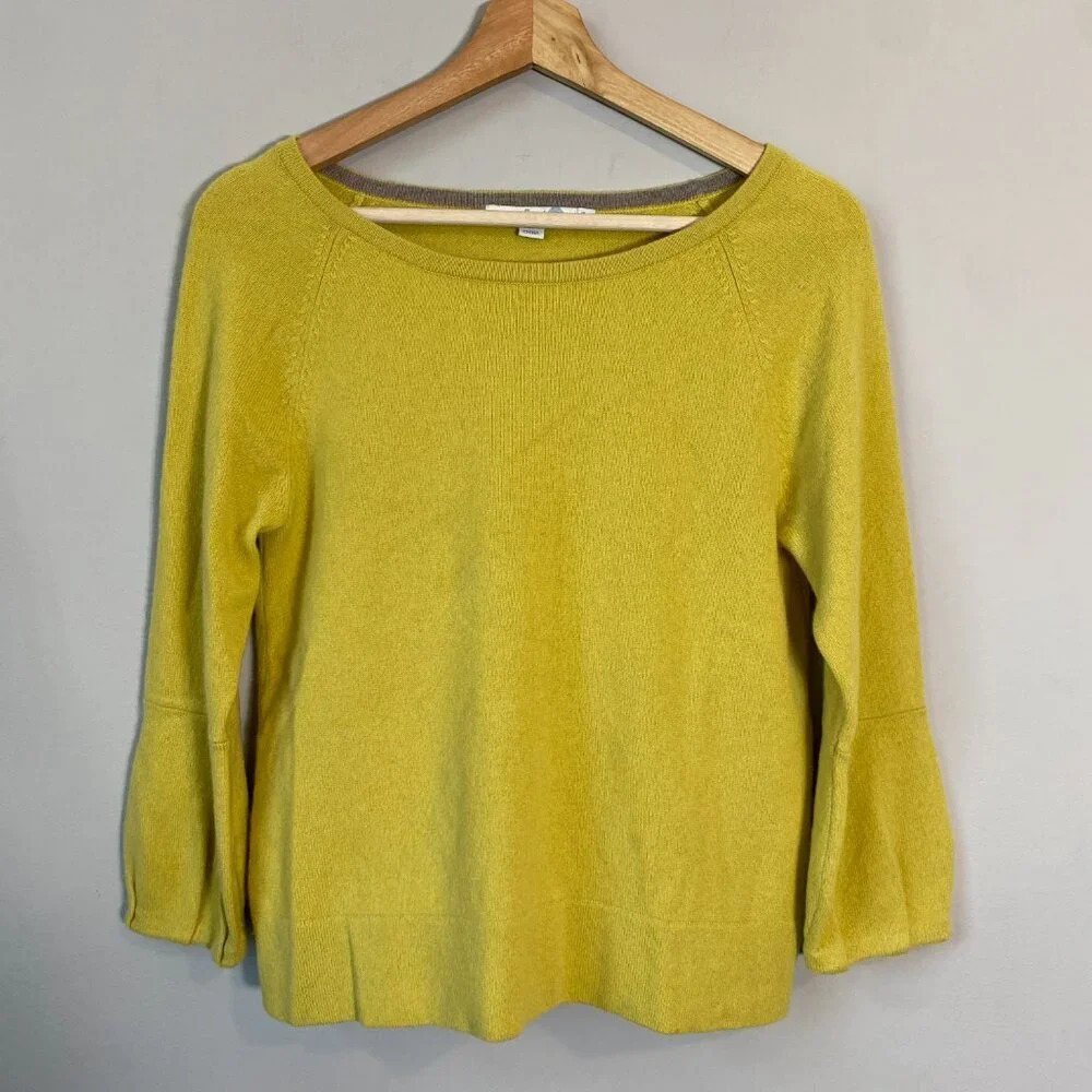 Boden Women's Size 4 100% Cashmere Puff Sleeve Knit Pullover Sweater Yellow Cozy - Picture 6 of 15